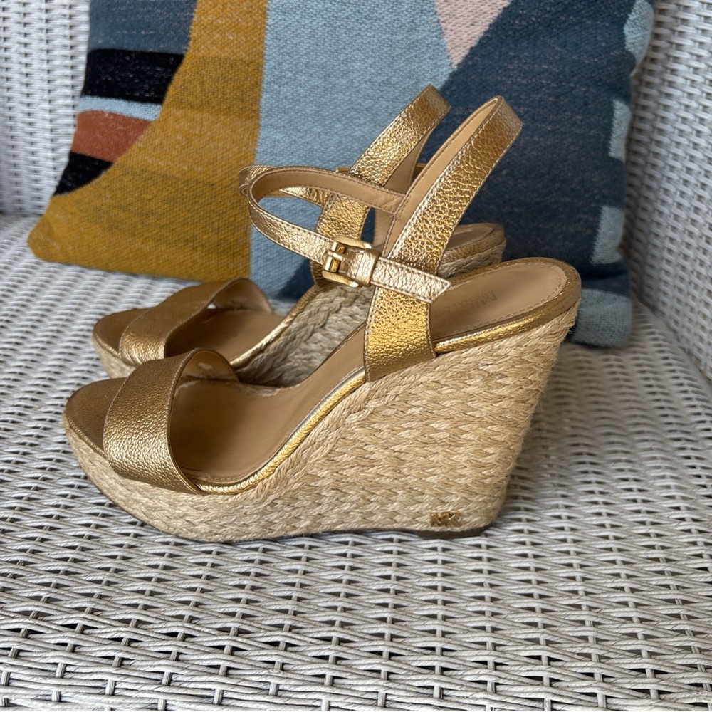 Michael Kors Metallic Gold Espadrille Wedge Sandals